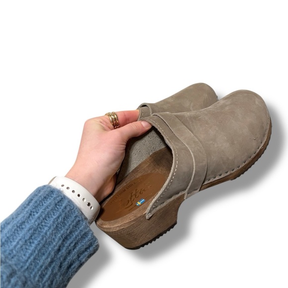 NEW Lotta's From Stockholm Taupe Brown/Gray Swedish Leather Clogs Size 42 - Picture 2 of 9